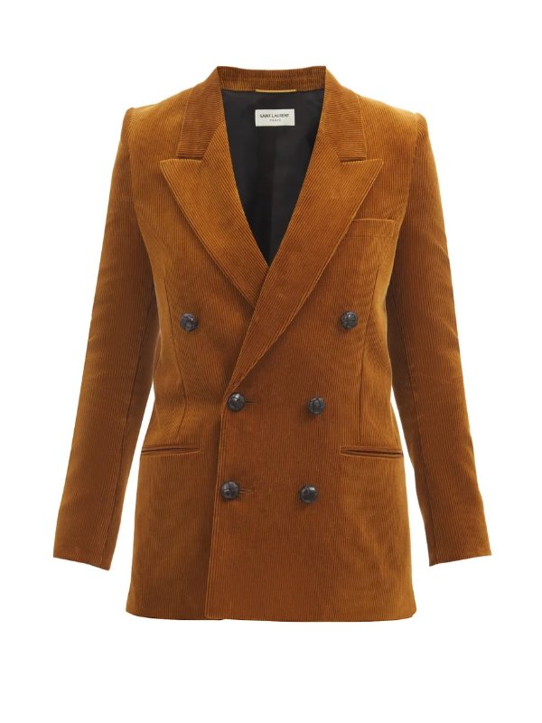 Peak-lapel cotton-corduroy double-breasted jacket | Saint Laurent