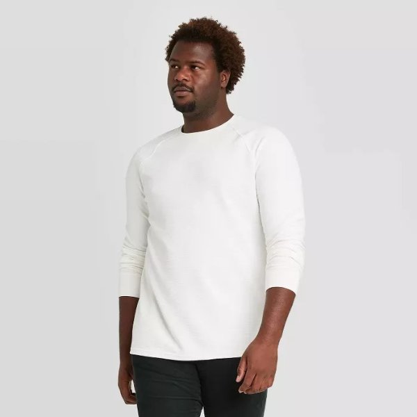 Men's Big & Tall Regular Fit Long Sleeve Textured Crew Neck T-Shirt - Goodfellow & Co™