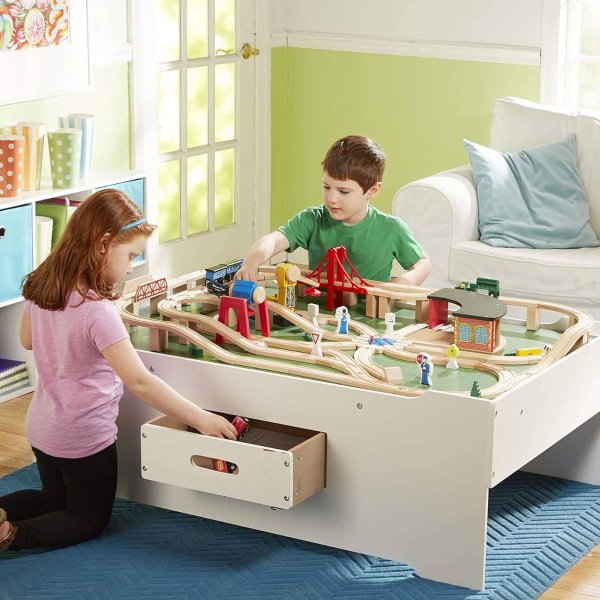 Deluxe Wooden Multi-Activity Play Table for Playroom - Kids Activity Table With Storage, Furniture, Train Table,