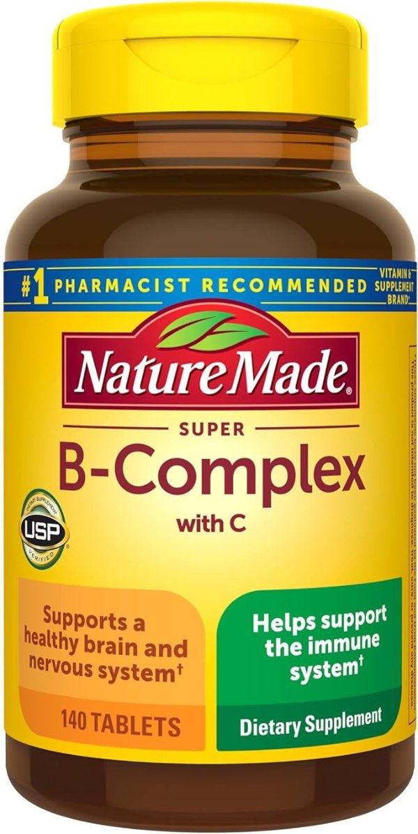 Super B Complex with Vitamin C and Folic Acid, Dietary Supplement for Immune Support, 140 Tablets, 140 Day Supply