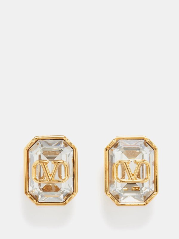 V-logo crystal stud earrings