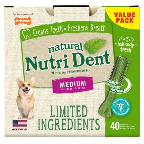 Nutri Dent Limited Ingredients Medium Fresh Breath Dental Chews, 2.3 lb., Pack of 40 | Petco