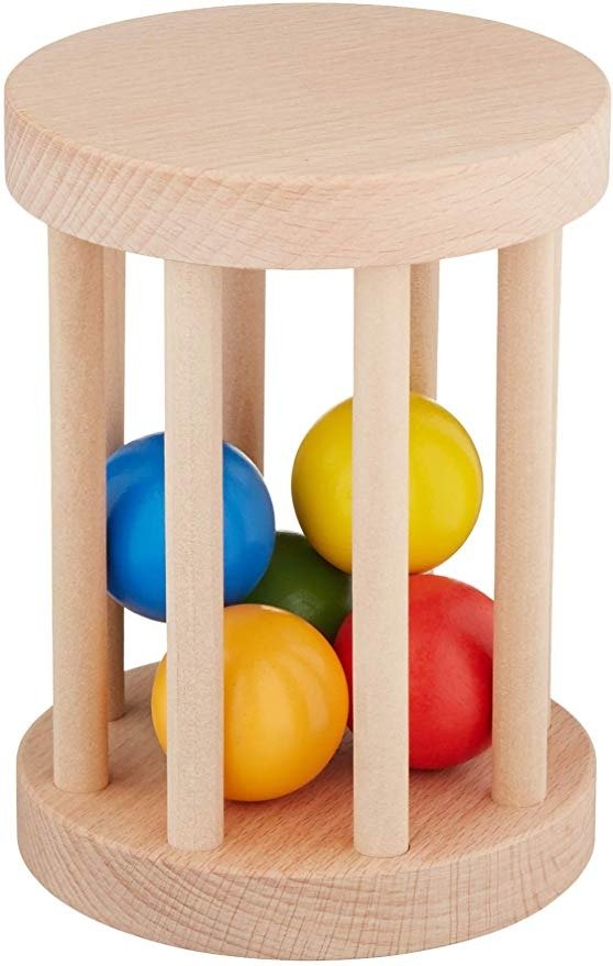 CutiePieToys Montessori Ball Cylinder Rolling Drum - Wooden Rattle Rolling Toy - Baby Infant Toy
