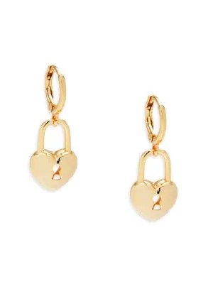 24K Goldplated Heart Lock Charm Huggie Earrings