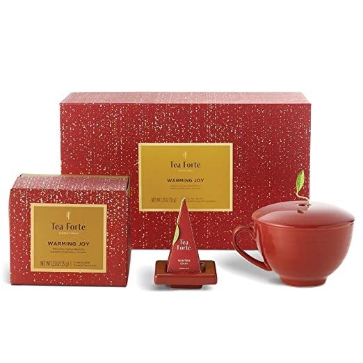 Warming Joy Gift Set with Cafe Cup, Tea Tray and 10 Handcrafted Pyramid Tea Infuser Bags