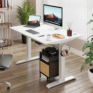 Futzca Height Adjustable Electric Standing Desk Sit Stand Computer Stand up Desk with Splice Board(White)