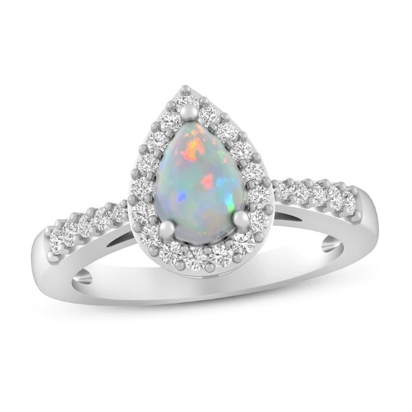 Lab-Created Opal & White Lab-Created Sapphire Ring Sterling Silver|Kay