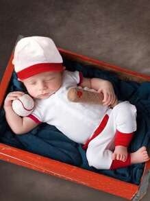 Newborn Photography Contrast Trim Tee & Belted Pants & Accessory Hat