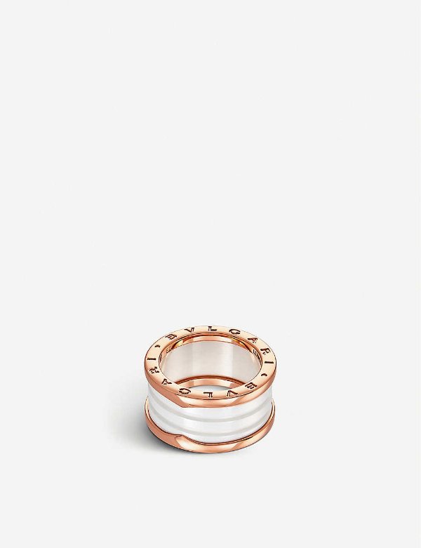 B.zero1 four-band 18kt pink-gold and ceramic ring