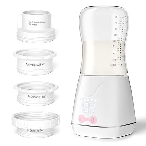 Portable Bottle Warmer, w-maxa Fast Baby Bottle Warmer for Travel with Glass Bottle & 4 Adapters, Rechargeable Bottle Warmer On The Go with Precise Temperature Control for Breastmilk, Formula