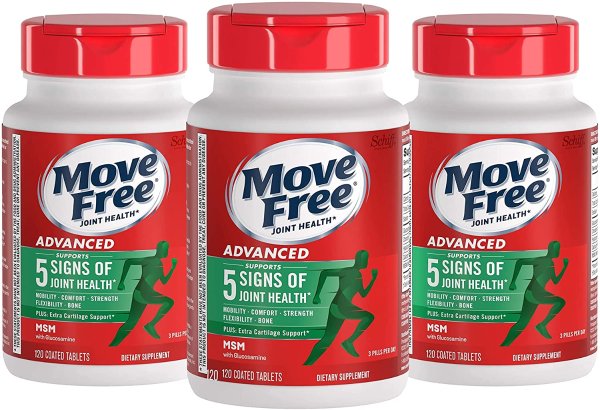 Glucosamine & Chondroitin Plus MSM Advanced Joint Health Supplement Tablets, Move Free, Pack of 3 boxes