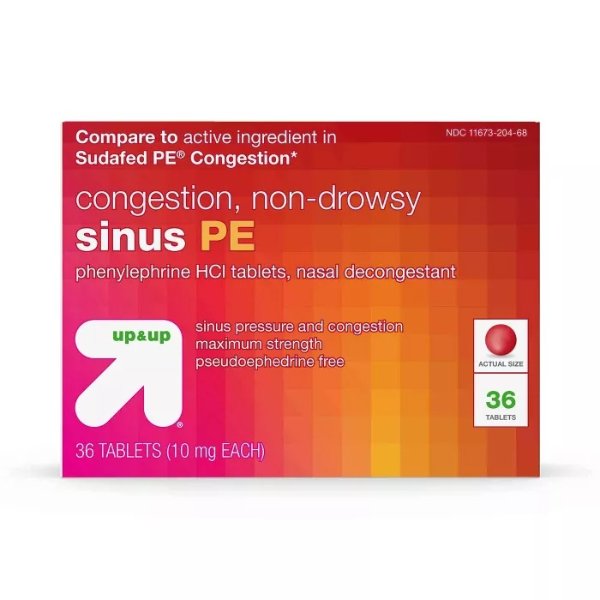 Sinus PE Non-Drowsy Congestion Relief Tablets - 36ct - Up&#38;Up&#8482;