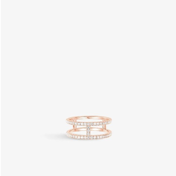 Double Line 18ct rose-gold plated alloy and cubic zirconia ring