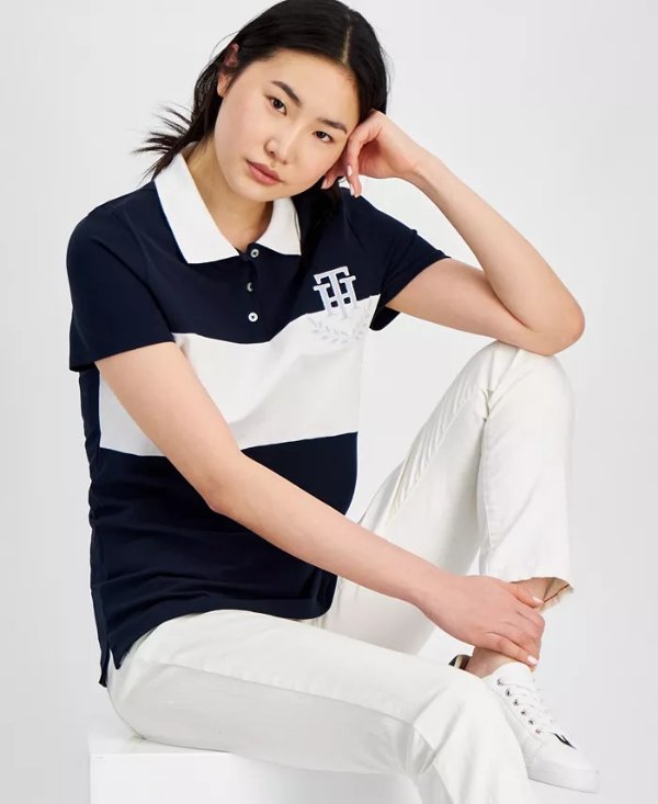 Women's Logo Applique Colorblocked Polo Shirt