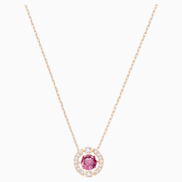 Sparkling Dance Round Necklace, Red, Rose-gold tone plated by