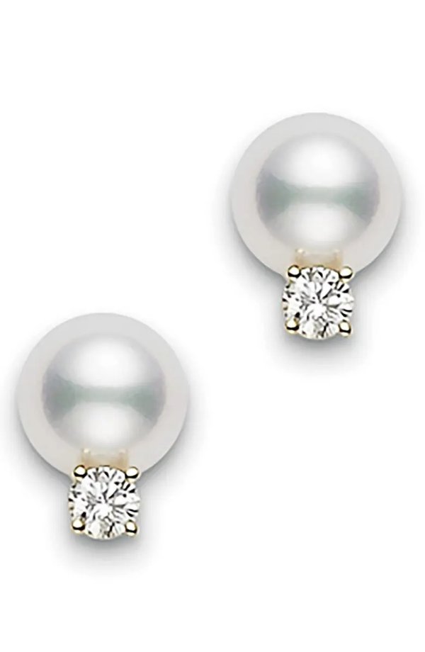 Akoya Pearl & Diamond Stud Earrings