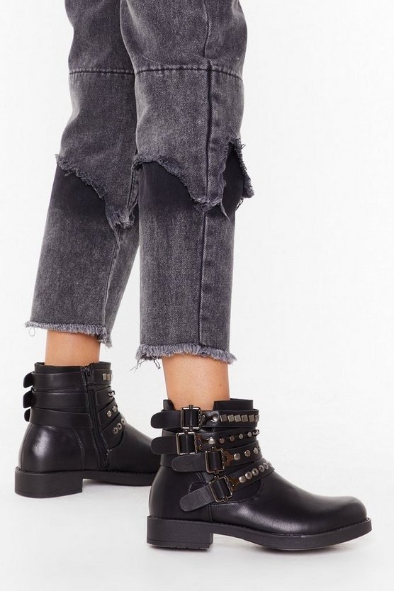 Like I Give a Buck-le Faux Leather Ankle Boots