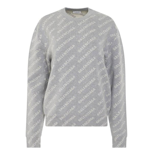 Ladies Grey All Over Logo Knit Sweatshirt