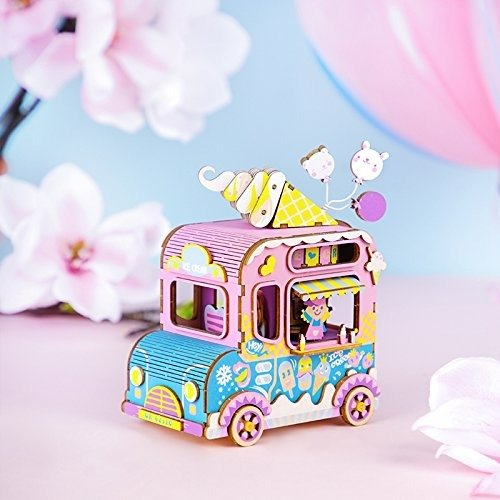 3D Puzzle Music Box Kits Colorful Hand Crank DIY Wooden Craft Kits to Build Perfect Birthday for Girls Age 14+(Moving Flavor)