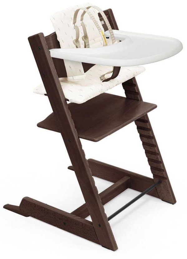 Tripp Trapp High Chair and Cushion with Stokke Tray -- Walnut / Wheat Cream