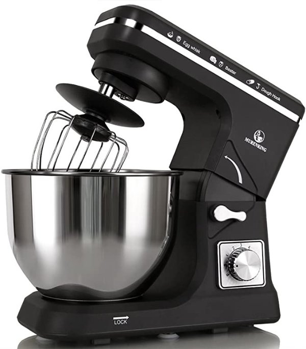 Stand Mixer MK36 500W 6-Speed 5-Quart Stainless Steel Bowl, Tilt-Head Kitchen Electric Food Mixer with Dough Hooks, Whisk, Beater, Pouring Shield (Black)