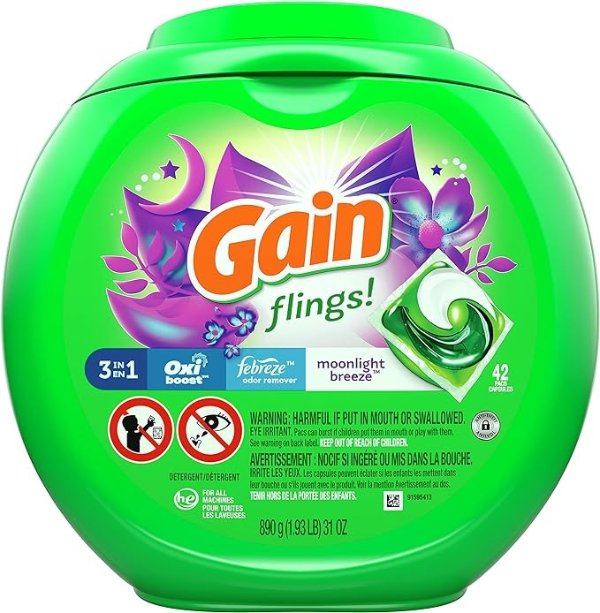 flings! Liquid Laundry Detergent Pacs, Moonlight Breeze, 42 Count