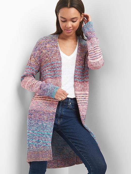 Marled stripe open-front cardigan