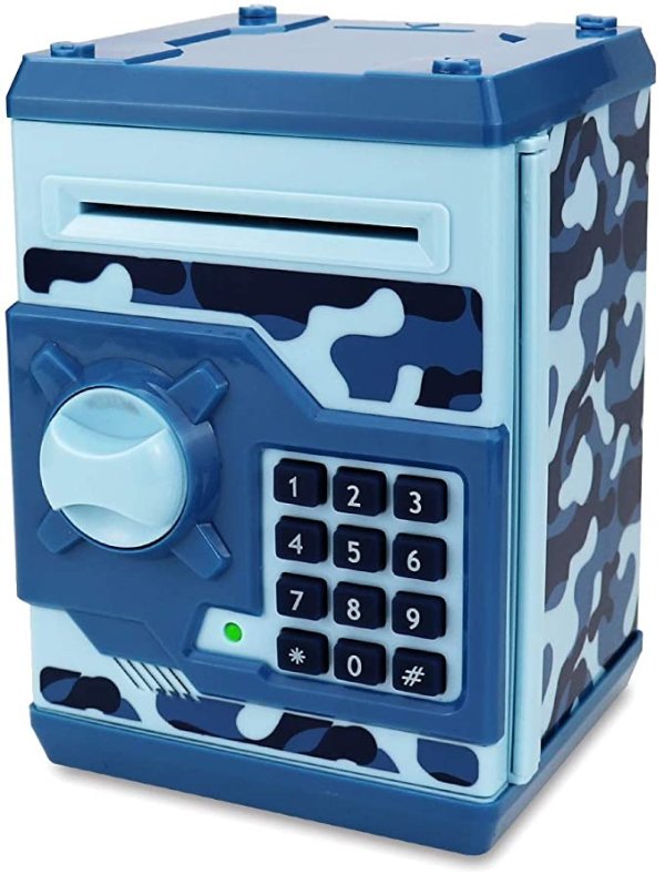SAOJAY Kids Money Bank, Electronic Password Piggy Bank Mini ATM Cash Coin Money Box for Kids Birthday Toy for Children (Camouflage Blue)