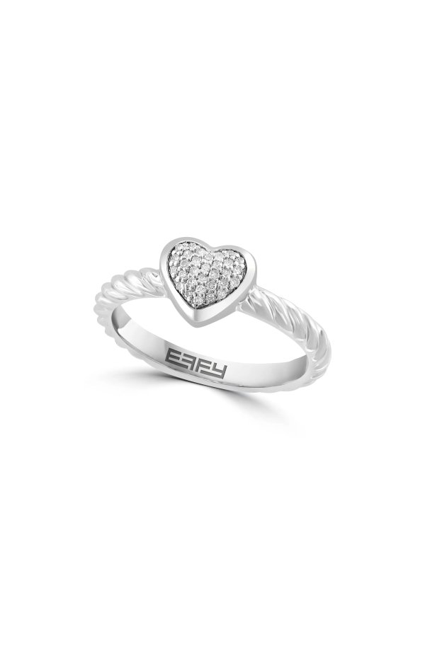 Sterling Silver Pave Diamond Heart Ring - 0.09ct. - Size 7