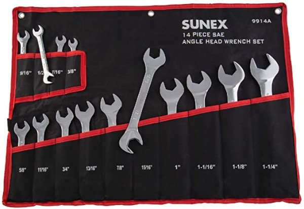 Sunex 9914A 14 Piece Angle Head SAE Wrench Set (FULL POLISH) CRV