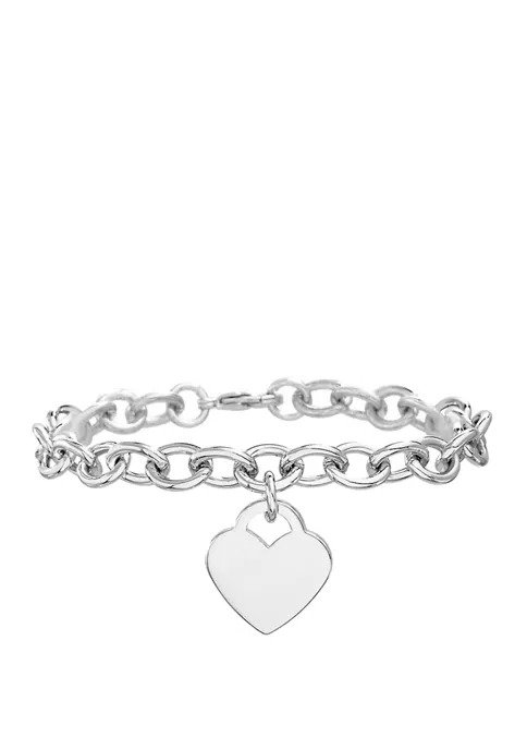 Fine Silver Plated Heart Tag Bracelet