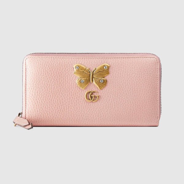 Gucci Leather zip around wallet with butterfly