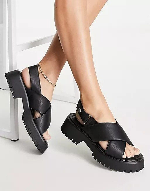 Frankie chunky flat sandals in black