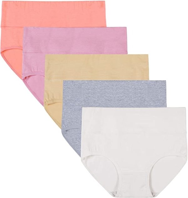 Womens High Waisted Underwear Cotton Panties Regular & Plus Size 5-Pack