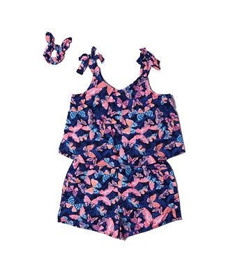 Big Girls All Over Print Challis Romper with Scrunchie