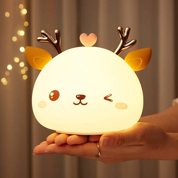 Cute Soft Night Light for Kids, Gifts for Toddler,Children or Teen Girls, Glow Silicone Baby Nursery Nightlight, Color Changing Deer Animal Lamp, Kawaii Decor Light Up Bedroom, Portable,Rechargeable