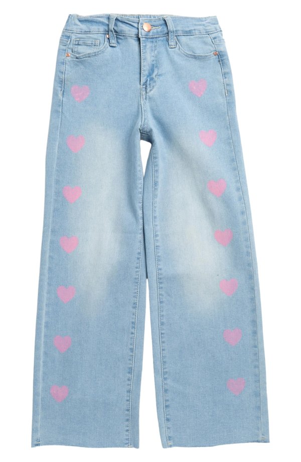 Kids' Heart Print Wide Leg Jeans