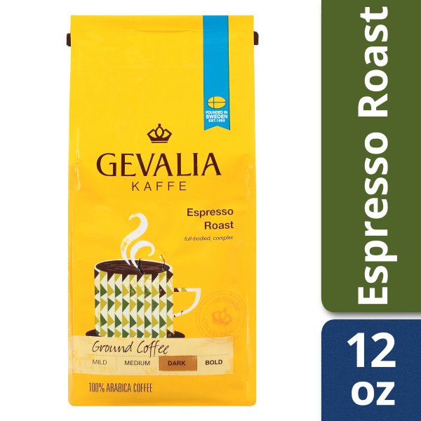 Espresso Roast Ground Coffee, Caffeinated, 12 oz Bag