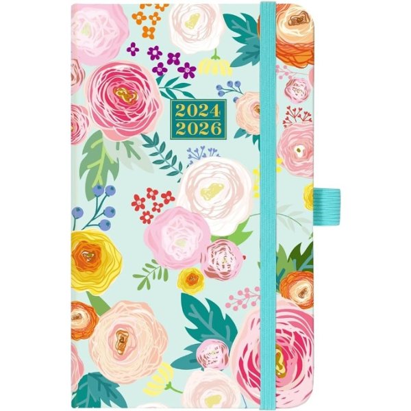 2024-2026 Pocket Calendar - Monthly Pocket Planner with Pen Hold, January 2024 - December 2026, 6.6" x 3.7", Inner Pocket and 63 Notes Pages - Mint Flower