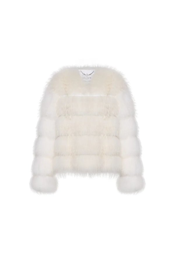 Cloud Bubble Duotone Lapel Fox Fur Jacket (White)