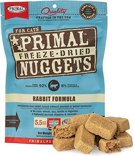 Freeze Dried Cat Food Nuggets, 5.5 oz Rabbit Formula - Raw Kitten Food, Organic Produce, Grain Free