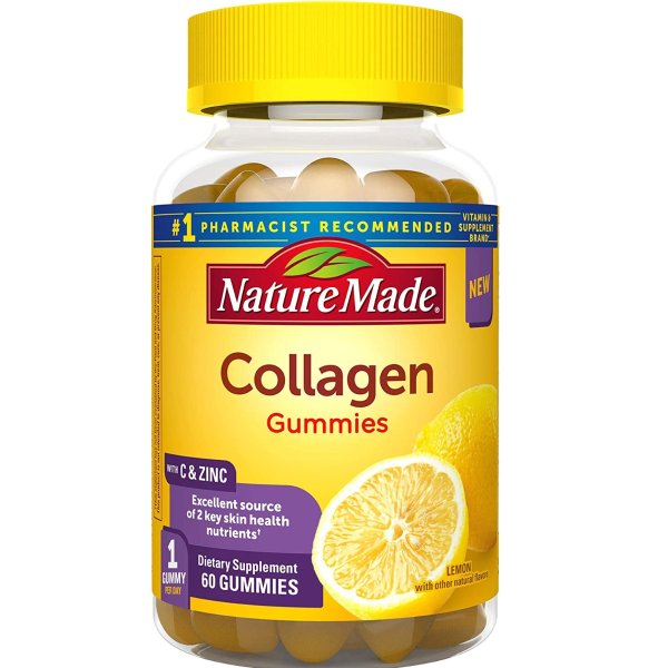 Nature Made Collagen Gummies, 100mg Hydrolyzed Collagen, Helps Support Healthy Skin, Gluten Free, Lemon, 60 Count