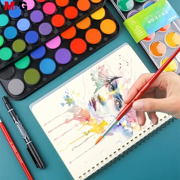 M G 12 28 36 48 Colors Solid Watercolor Paint Portable Plastic Boxed Water Powderm Watercolor Painting Tool Set Perfect For Easter Decoration | Save More With Clearance Deals | Temu