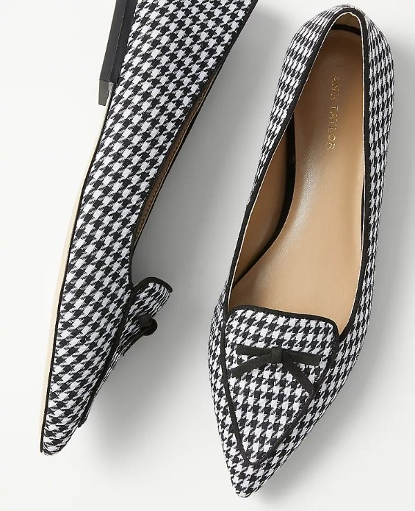 Houndstooth Bow Pointy Loafer Flats | Ann Taylor