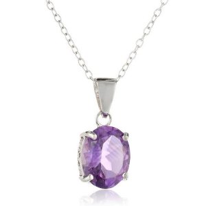 Sterling Silver and Amethyst Pendant Necklace, 18"