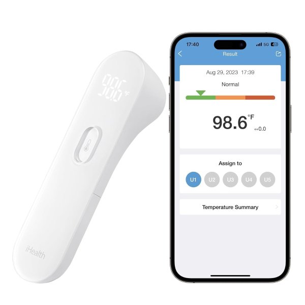 Smart Bluetooth Thermometer for Adults and Kids - Wireless No-Touch Digital Thermometer