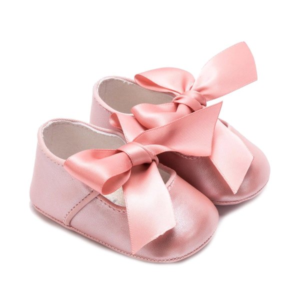 Pink Ribbon Bow Crib Shoes | AlexandAlexa