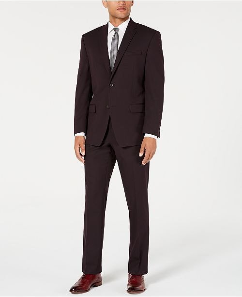 by Andrew Marc Men's Modern-Fit Stretch Burgundy Textured Suit