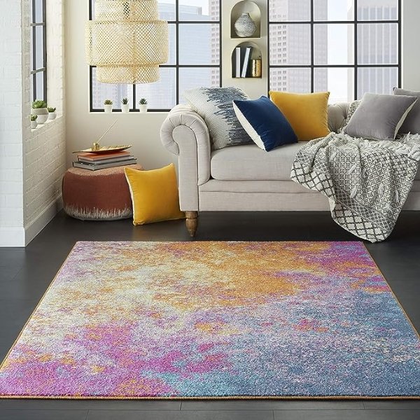 Passion Sunburst 5'3" x 7'3" Area-Rug, Modern, Abstract, Easy-Cleaning, Non Shedding, Bed Room, Living Room, Dining Room, Kitchen, (5' x 7')