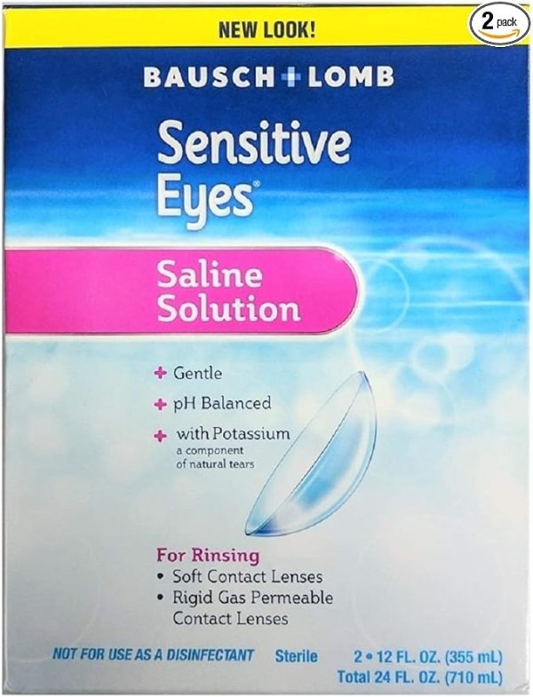 Contact Lens Solution by Bausch & Lomb, Sensitive Eyes Solution for Soft Contact & Gas Permeable Lenses, Saline Solution with Potassium, 12 Fl Oz